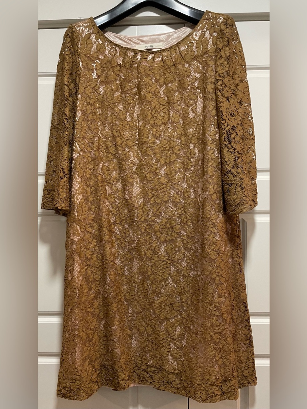 Fossil Bronze Lace Lined Shift Dress
